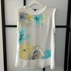 [L] Zac & Rachel White Floral Watercolour Style Sleeveless Blouse Tank Top